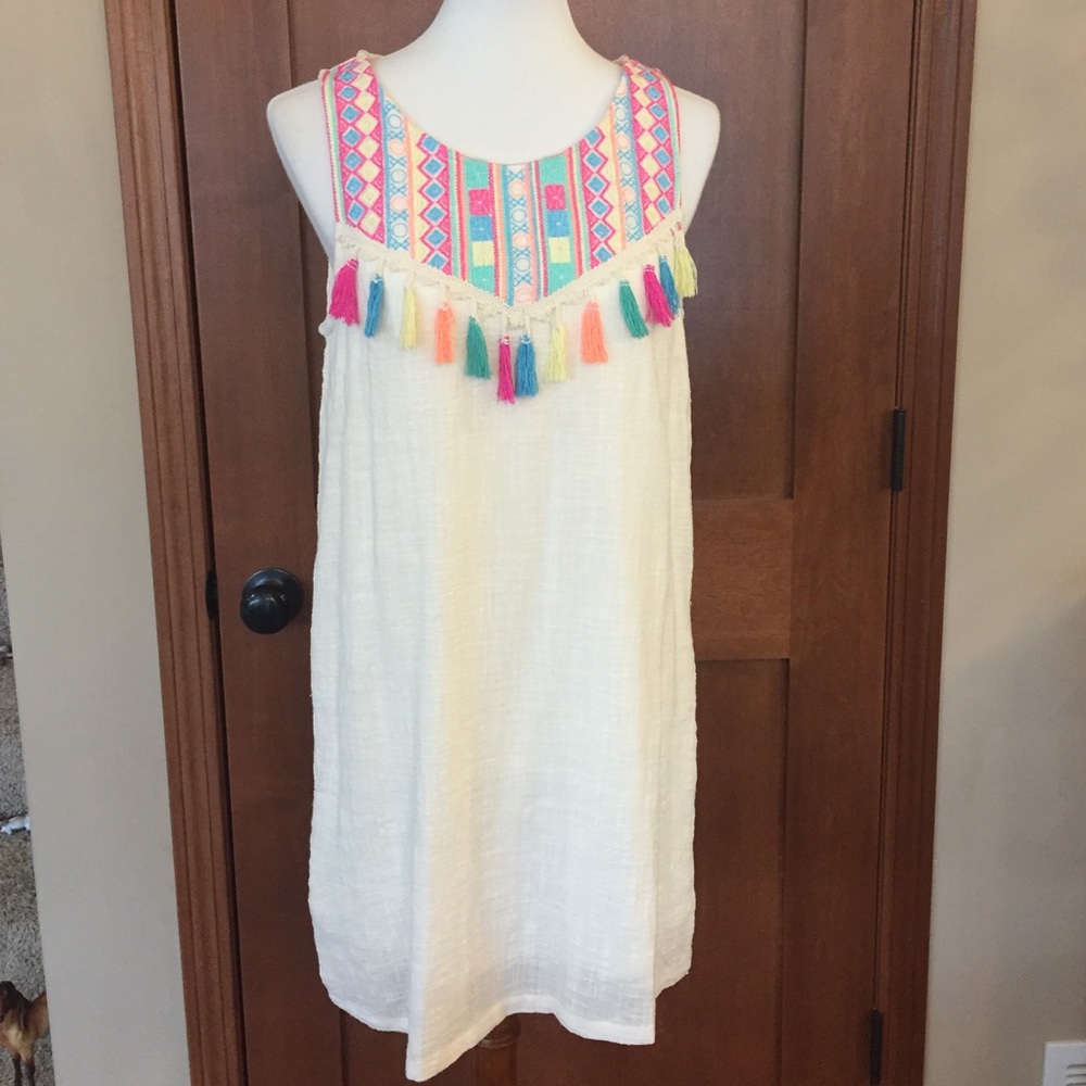 Coachella Style Sleeveless Cream Lined Tunic Dress